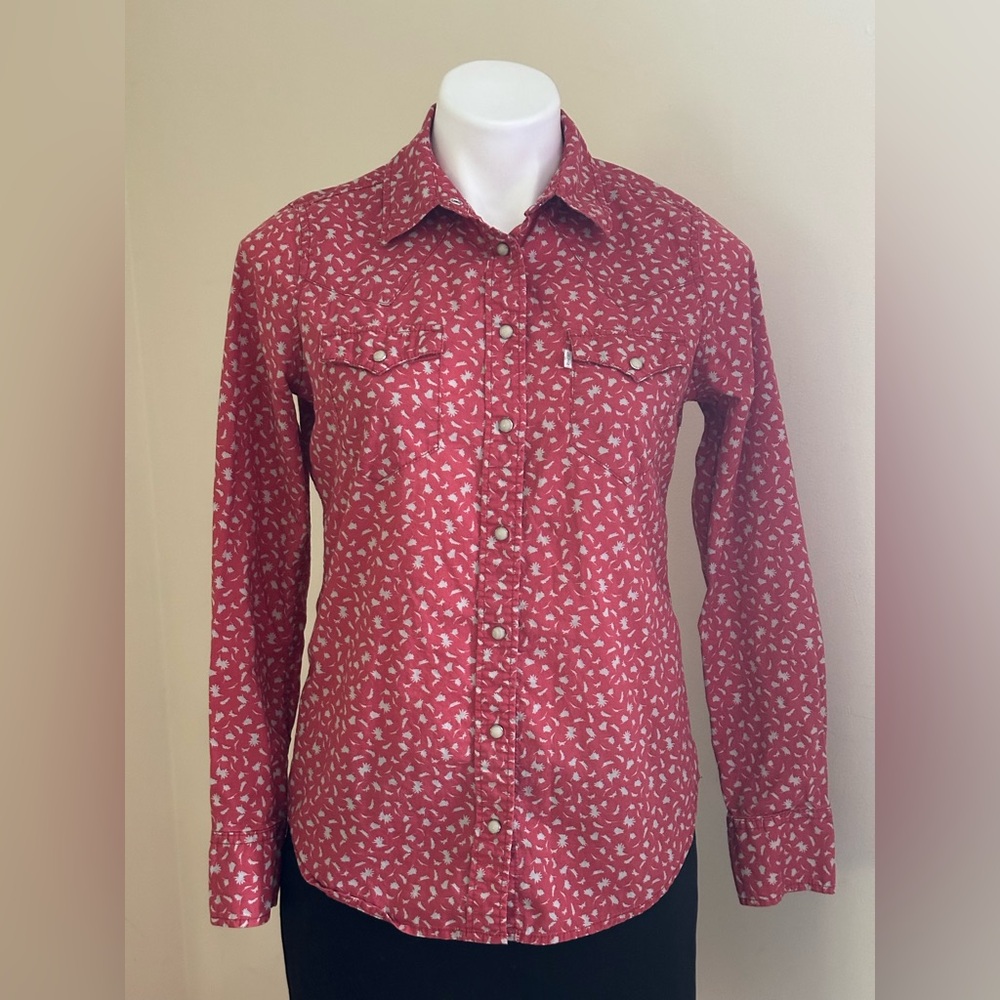 Levi’s Red White Floral Print Snap Button-Down Collard Long Sleeves Shirt Sz SP